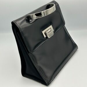 Vintage Enzo AngIolini Black Patent‎ Leather Handbag Purse Hardshell Top Square
